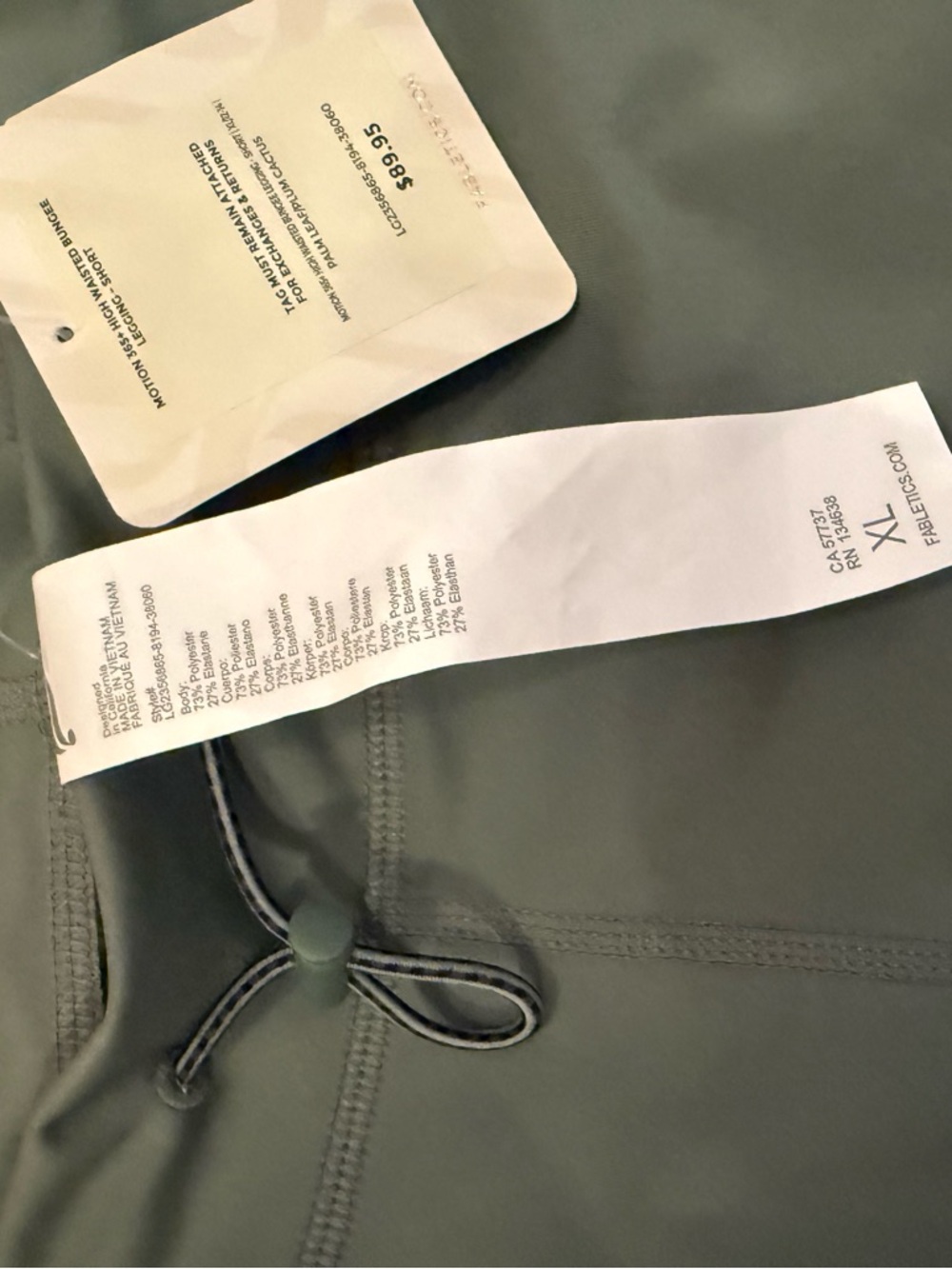 Khloe Kardashian Two-Tone Active Leggings in Green & Mauve with drawstring - Picture 2 of 3